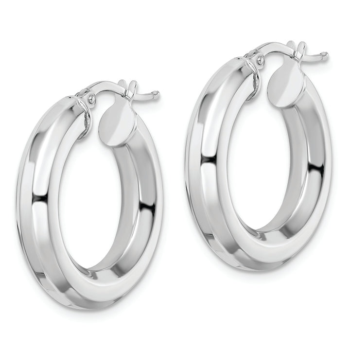 Sterling Silver Rhodium-plated 5x24mm Octagon Tube Hoop Earrings Earrings