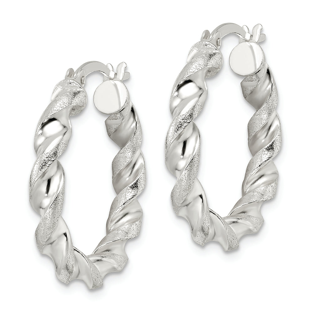 Sterling Silver Polished and Textured Twisted Circle Hoop Earrings Earrings