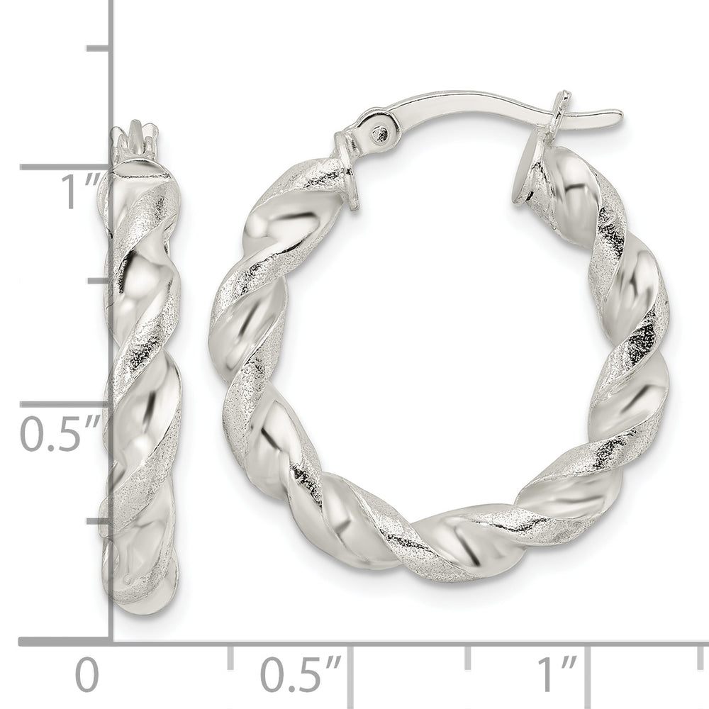 Sterling Silver Polished and Textured Twisted Circle Hoop Earrings Earrings