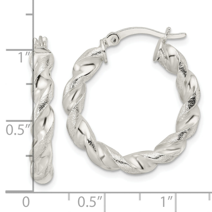 Sterling Silver Polished and Textured Twisted Circle Hoop Earrings Earrings