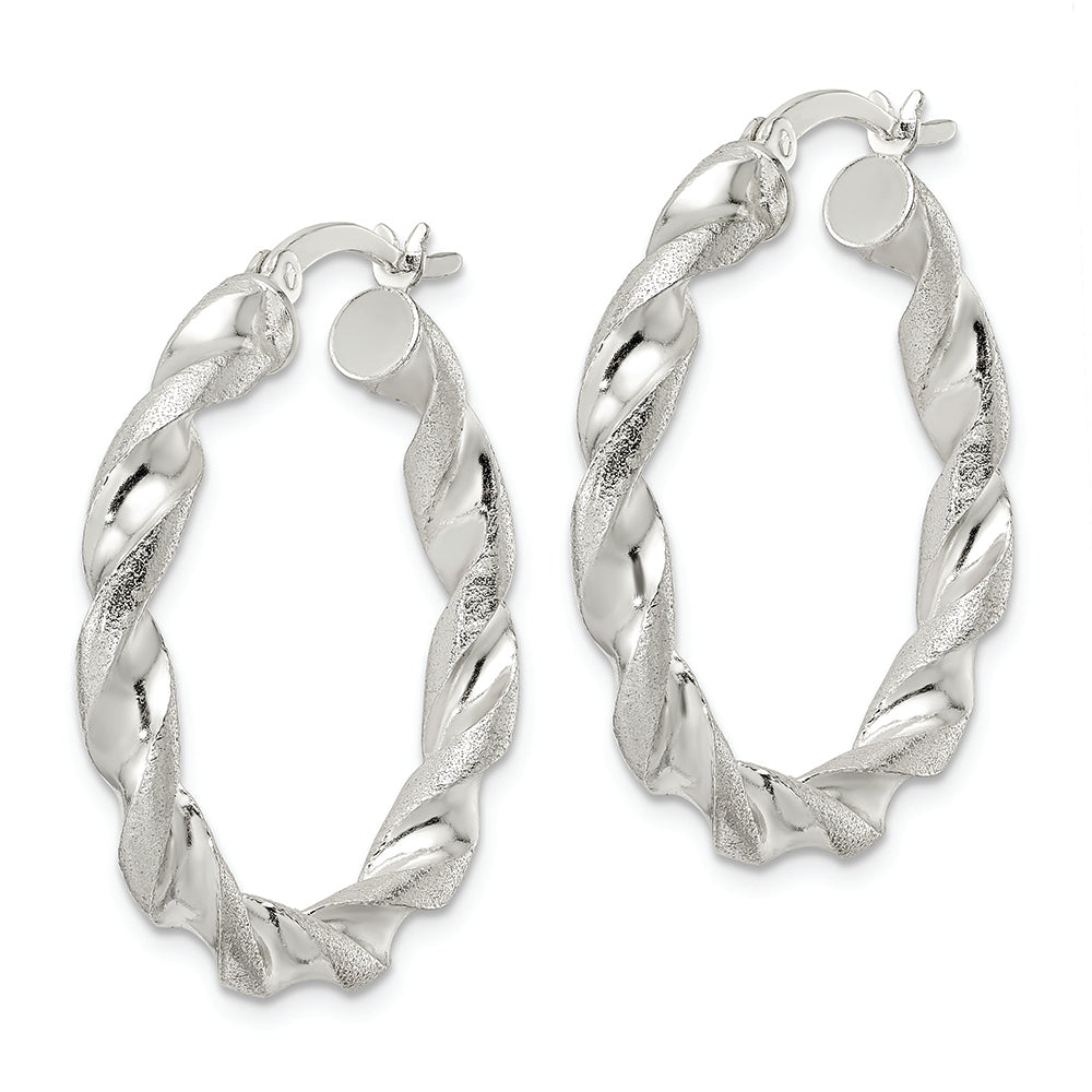 Sterling Silver Polished and Textured Twisted Circle Hoop Earrings Earrings