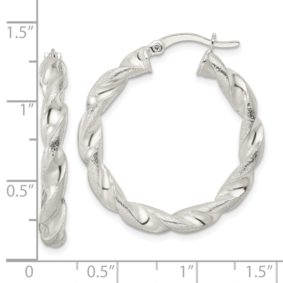 Sterling Silver Polished and Textured Twisted Circle Hoop Earrings Earrings