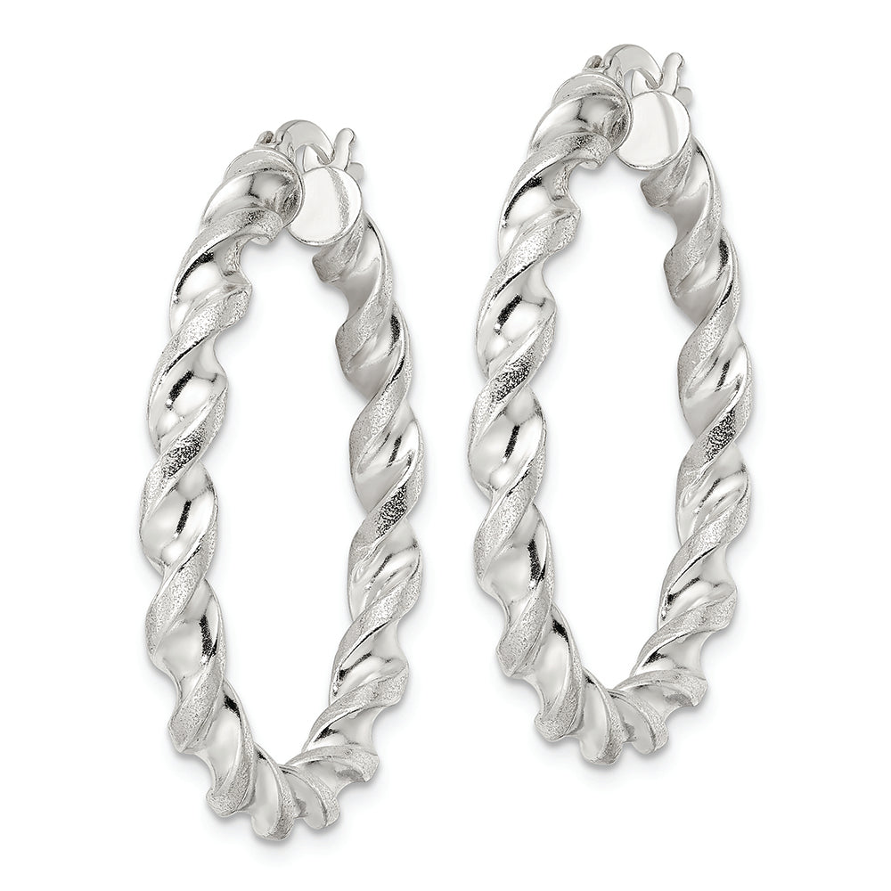 Sterling Silver Polished and Textured Twisted Circle Hoop Earrings Earrings