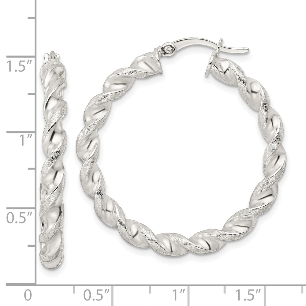 Sterling Silver Polished and Textured Twisted Circle Hoop Earrings Earrings