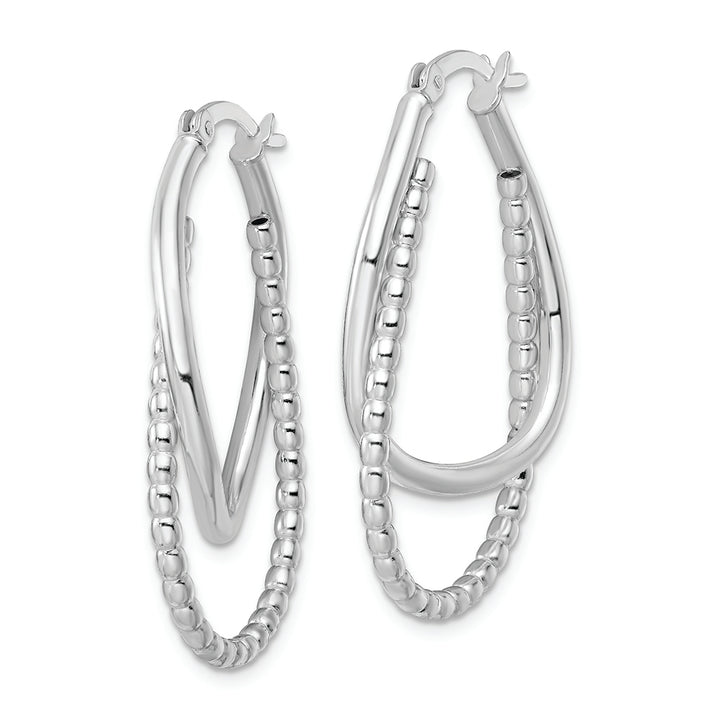 Sterling Silver Rhodium-plated Polished Double Oval Hoop Earrings Earrings