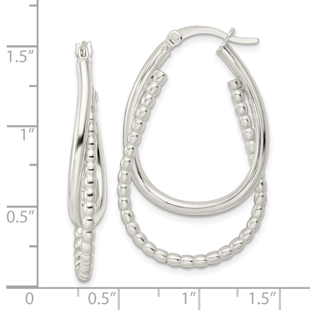 Sterling Silver Rhodium-plated Polished Double Oval Hoop Earrings Earrings