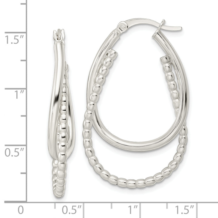 Sterling Silver Rhodium-plated Polished Double Oval Hoop Earrings Earrings