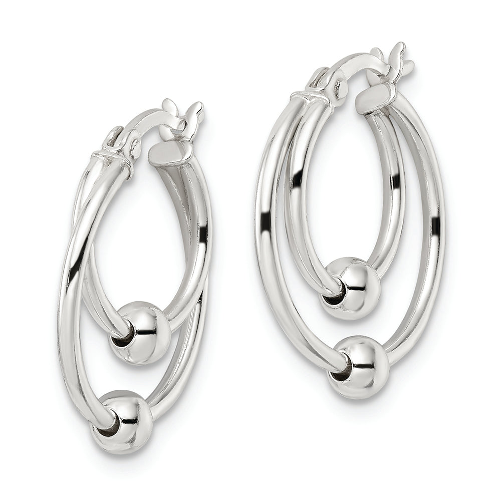 Sterling Silver Polished Double Circle Beaded Hoop Earrings Earrings