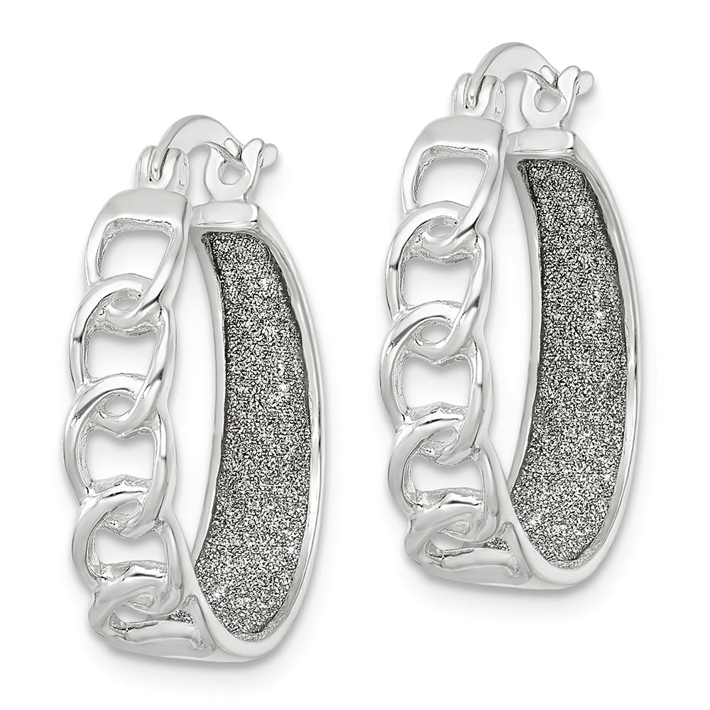 Sterling Silver Polished Fabric Glitter Hoop & Links Round Hoop Earrings Earrings