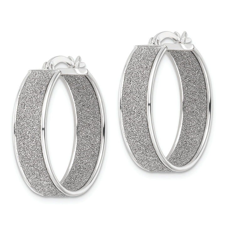 Sterling Silver Polished Fabric Glitter 6.85mm Round Hoop Earrings Earrings