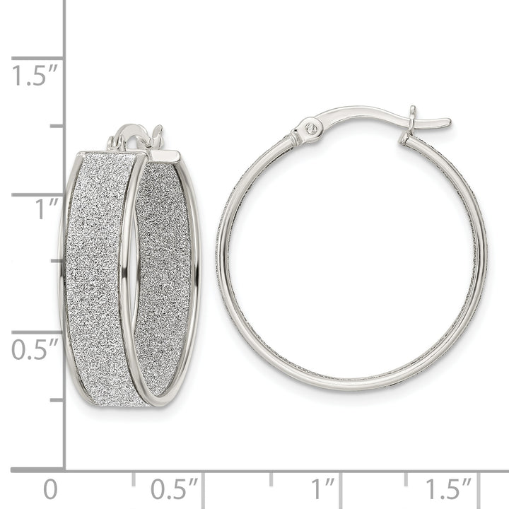 Sterling Silver Polished Fabric Glitter 6.85mm Round Hoop Earrings Earrings