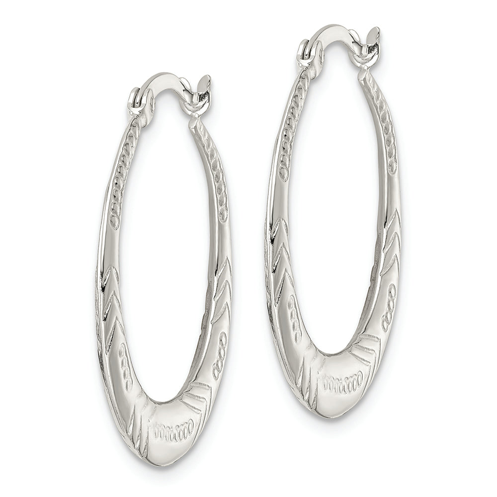 Sterling Silver Polished & Textured Knife Edge Round Hoop Earrings Earrings