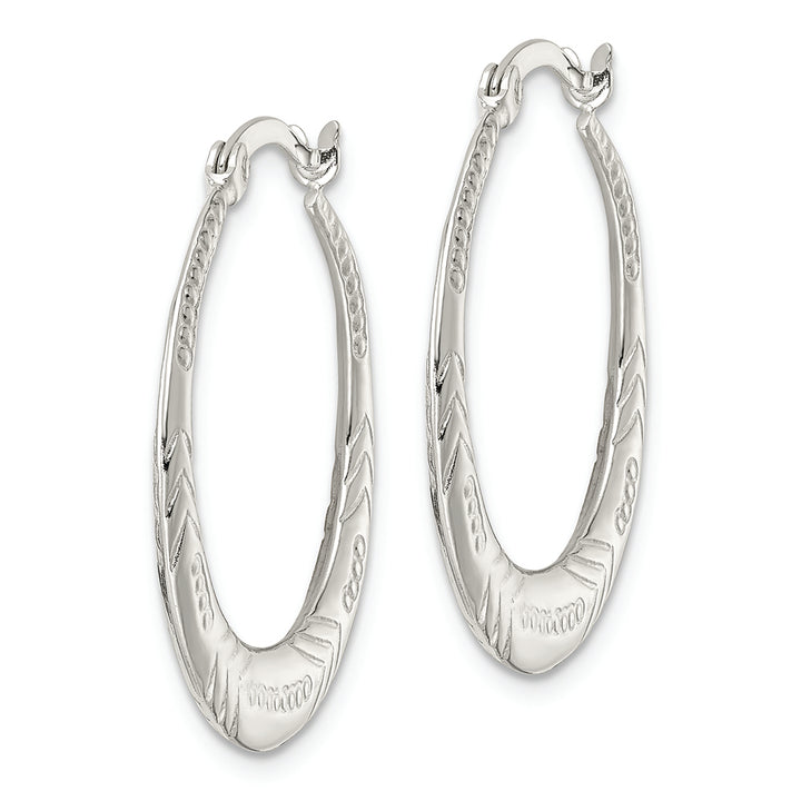 Sterling Silver Polished & Textured Knife Edge Round Hoop Earrings Earrings