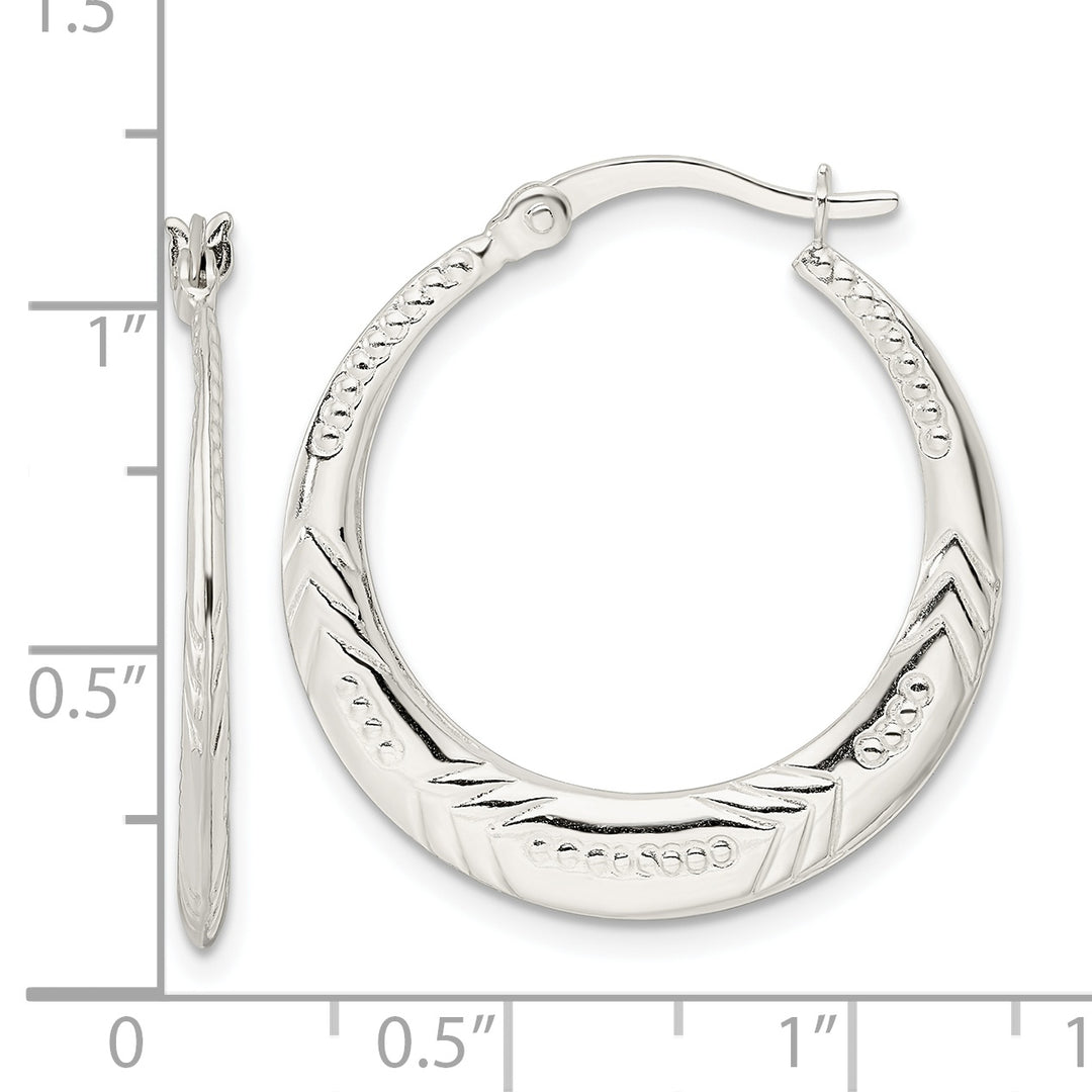 Sterling Silver Polished & Textured Knife Edge Round Hoop Earrings Earrings