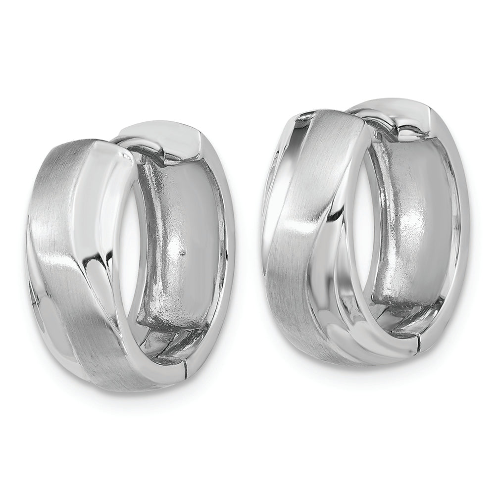 Sterling Silver Rhodium-plated Polished & Satin Wavy Hinged Hoop Earrings Earrings