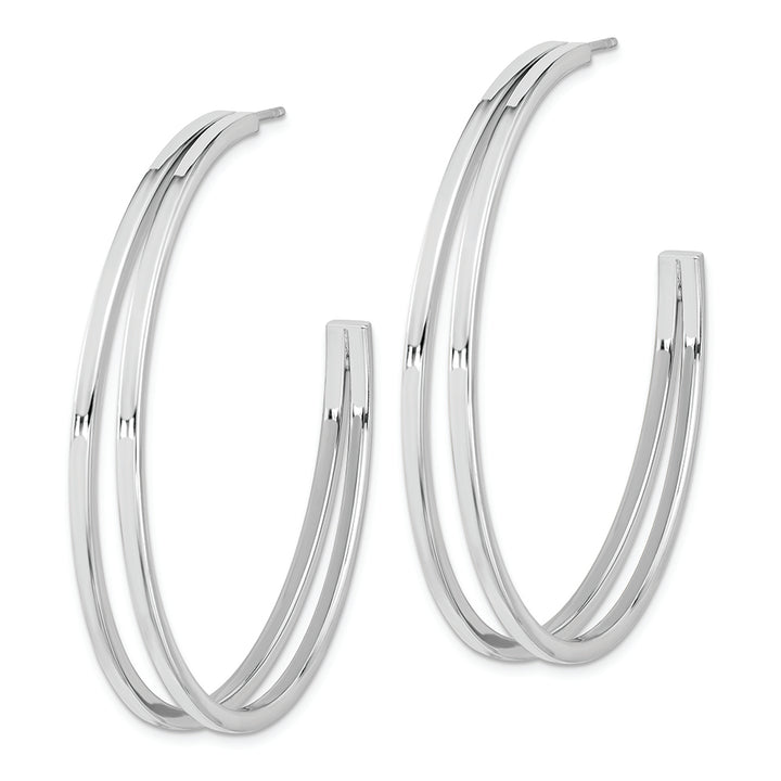 Sterling Silver Rhodium Plated Split Design Hoop Post Earrings Earrings