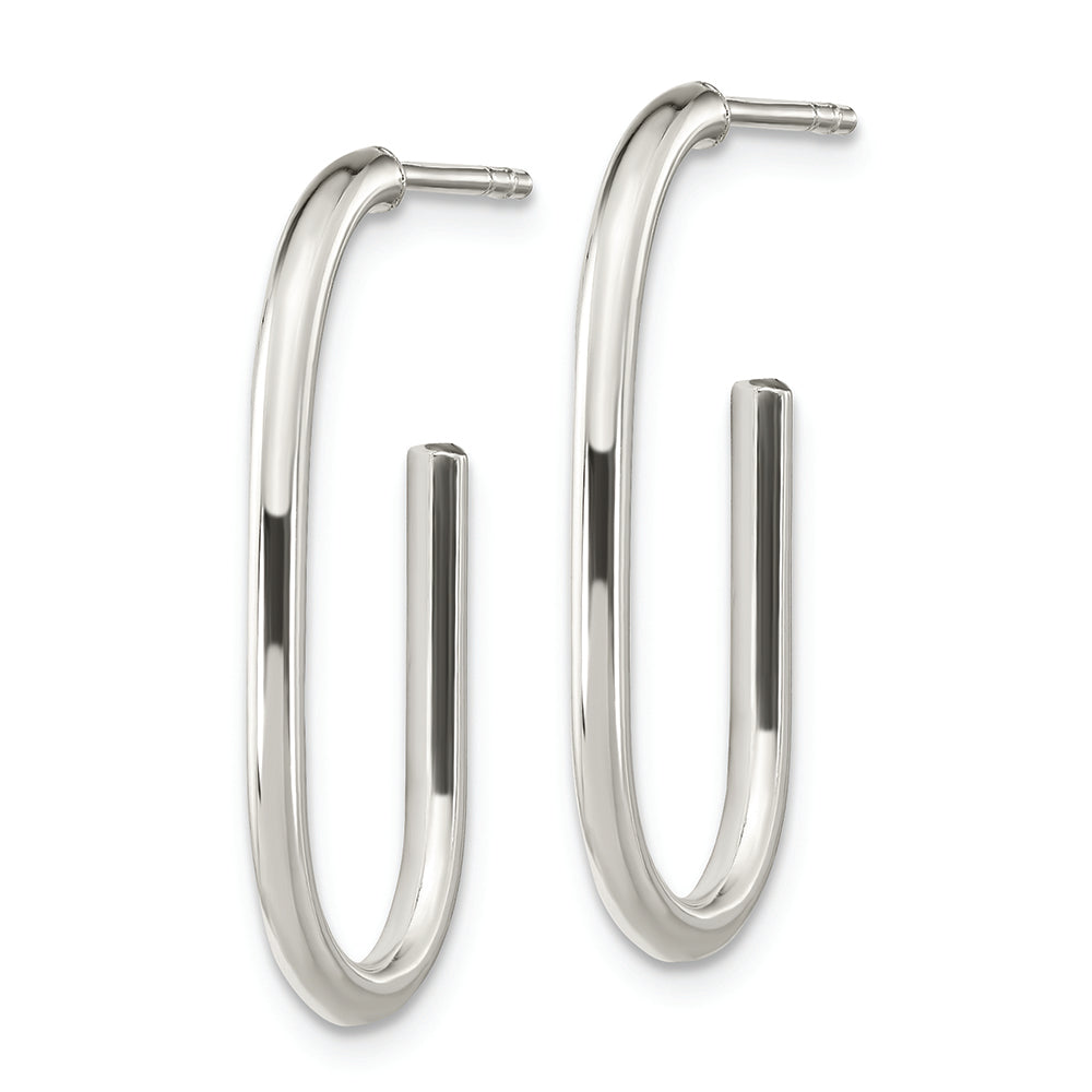 Sterling Silver Polished Oval J-Hoop Post Earrings Earrings