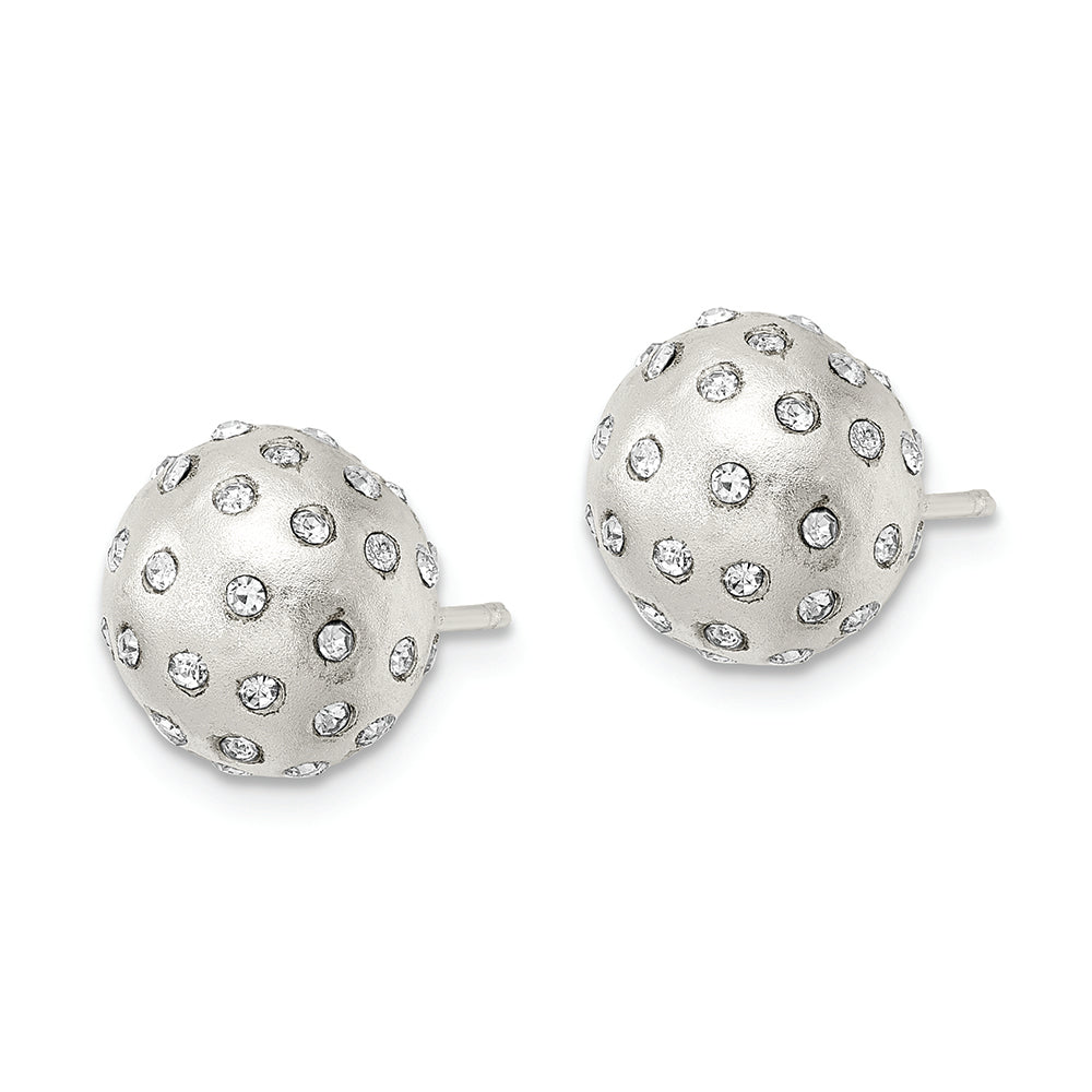 Sterling Silver Satin Crystal Ball Post Earrings Earrings