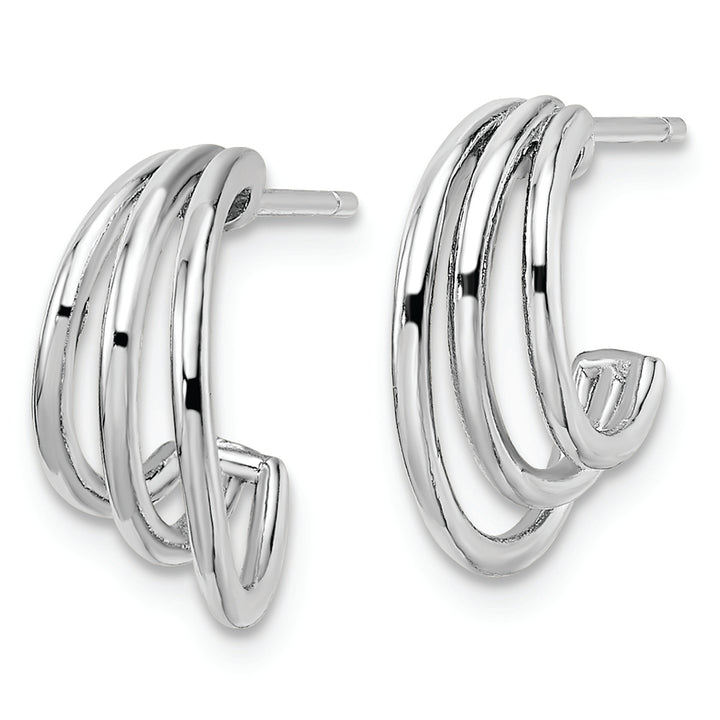 Sterling Silver Rhodium-plated Polished J-Hoop Post Earrings Earrings