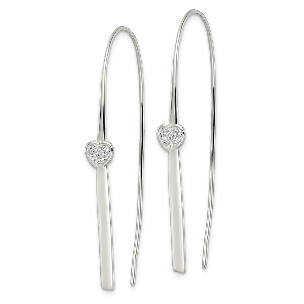 Sterling Silver Polished CZ Heart Threader Earrings Earrings