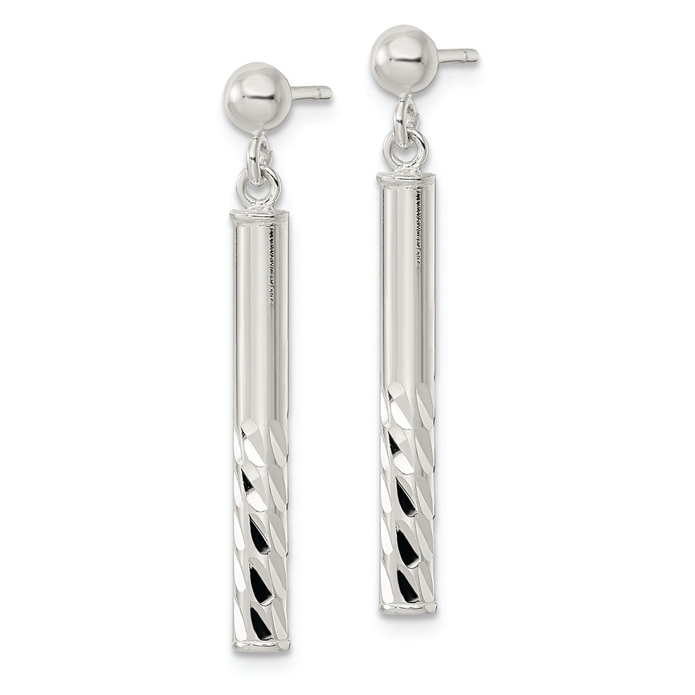 Sterling Silver Polished & Diamond-cut Bar Post Dangle Earrings Earrings