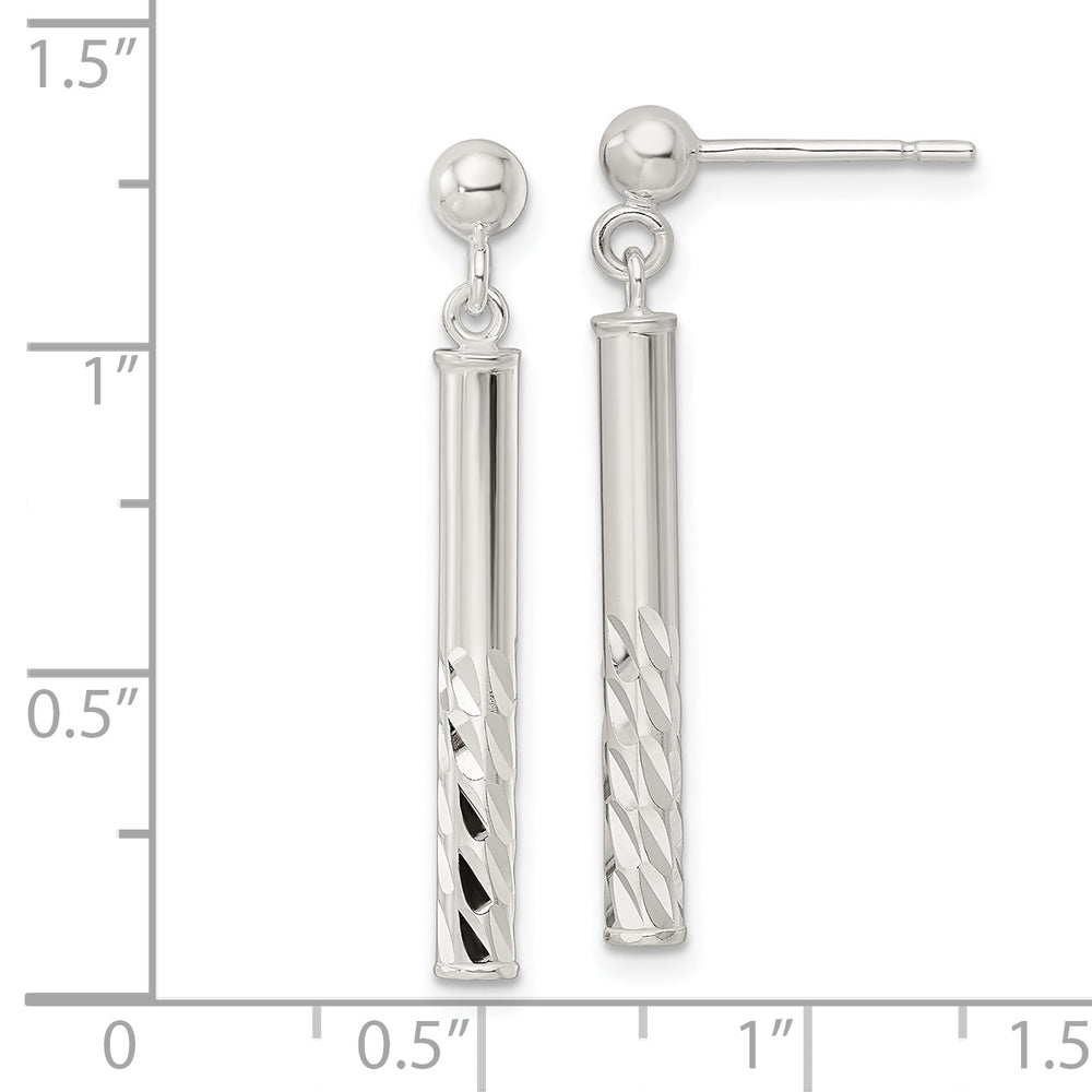 Sterling Silver Polished & Diamond-cut Bar Post Dangle Earrings Earrings