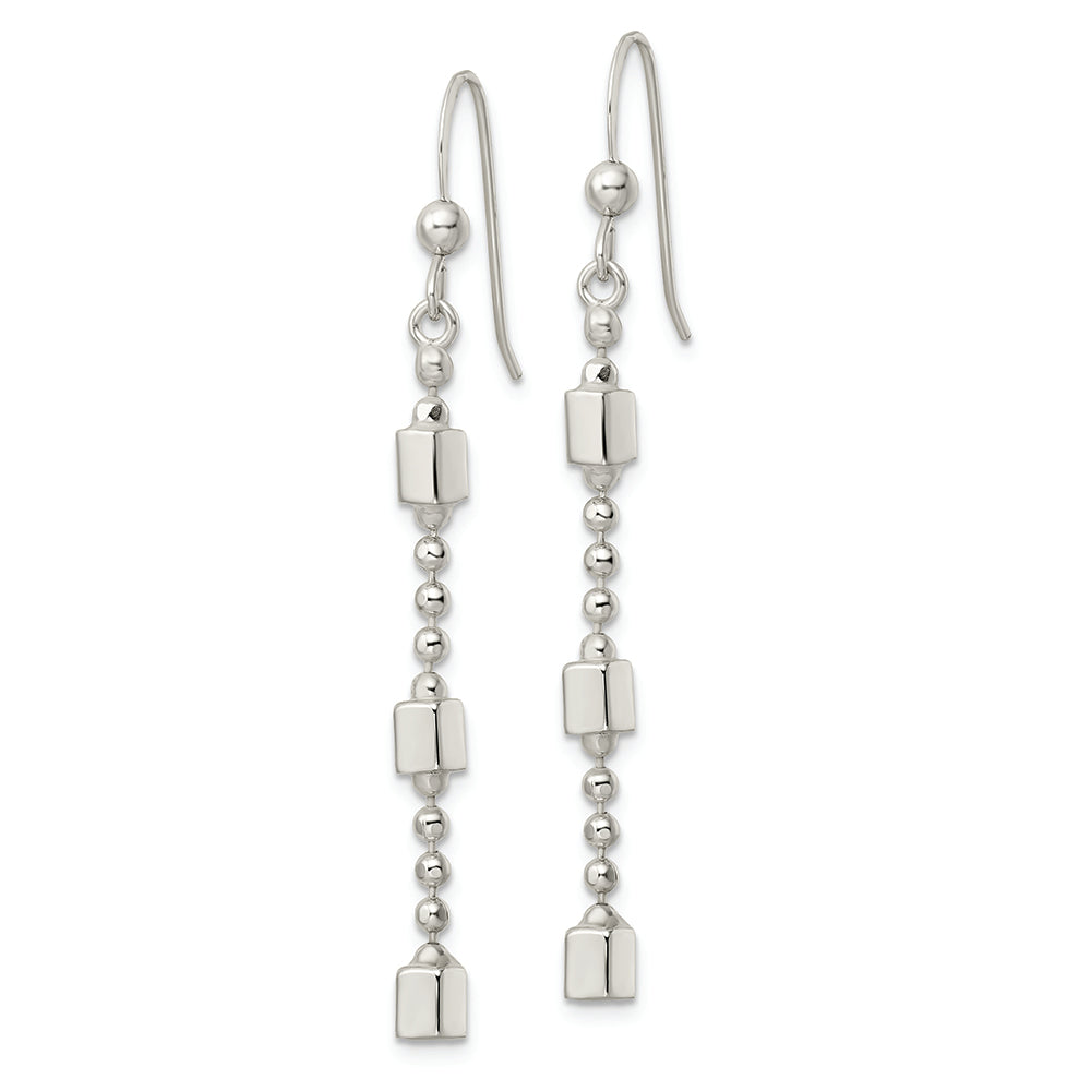 Sterling Silver Square Beaded Dangle French Wire Earrings Earrings