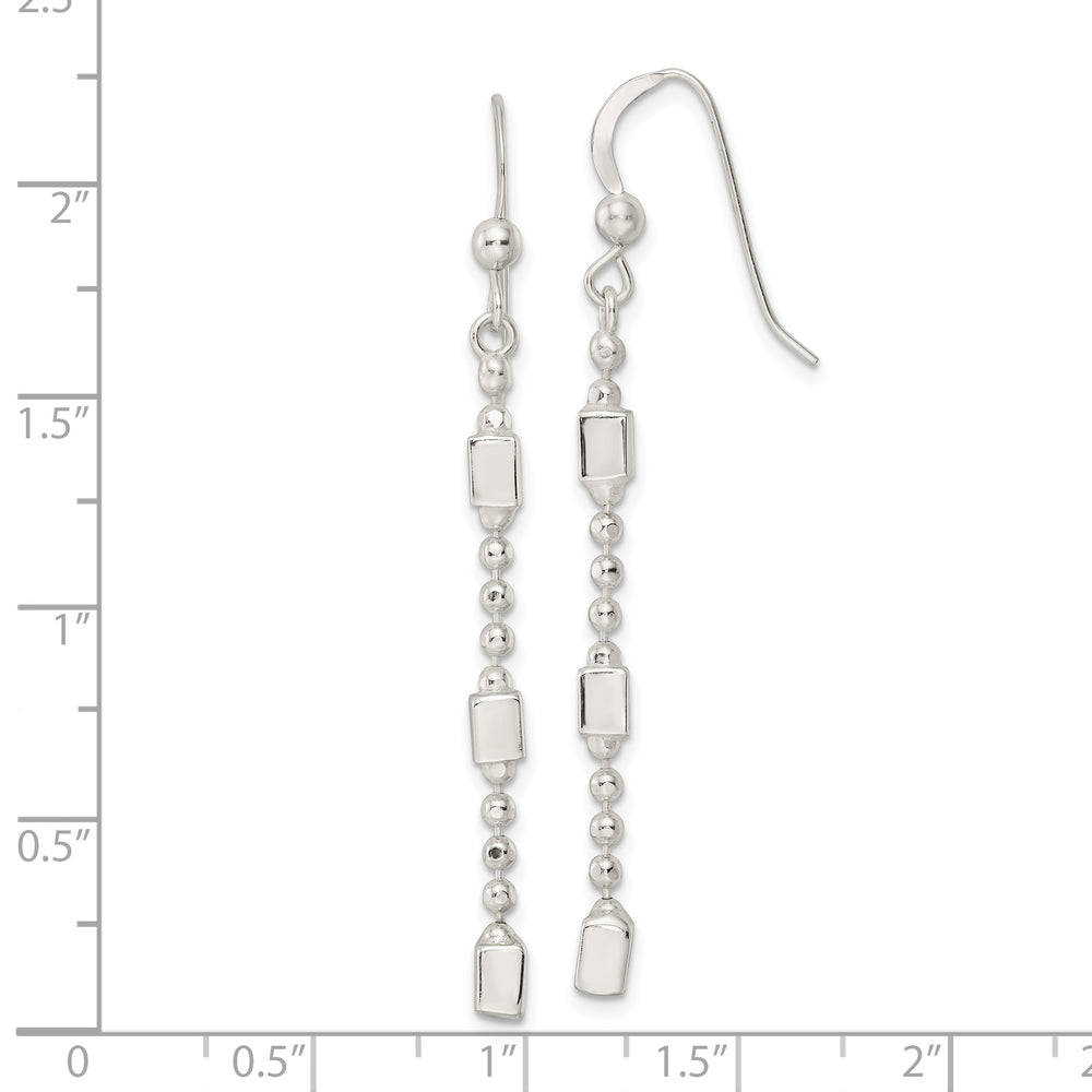 Sterling Silver Square Beaded Dangle French Wire Earrings Earrings