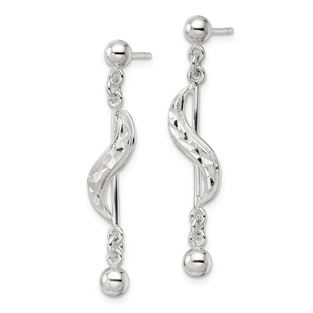 Sterling Silver Polished & Diamond-cut Swirl Dangle Earrings Earrings