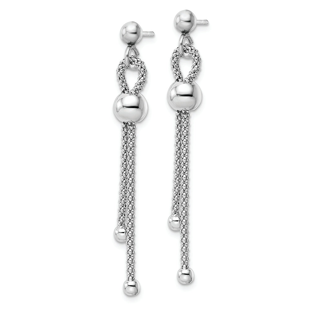 Sterling Silver Rhod-plated Polished Beaded Chain Post Dangle Earrings Earrings