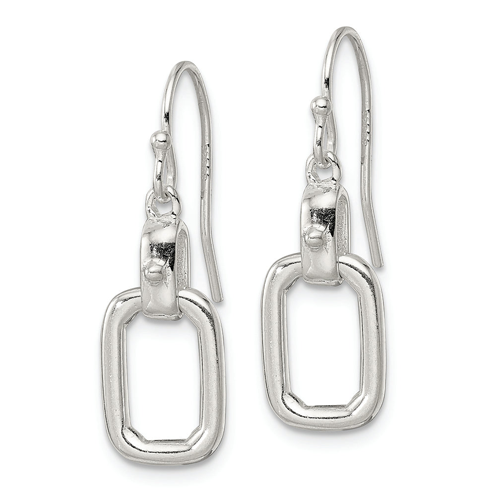 Sterling Silver Polished Rectangle Link Dangle Shepherd Hook Earrings Earrings