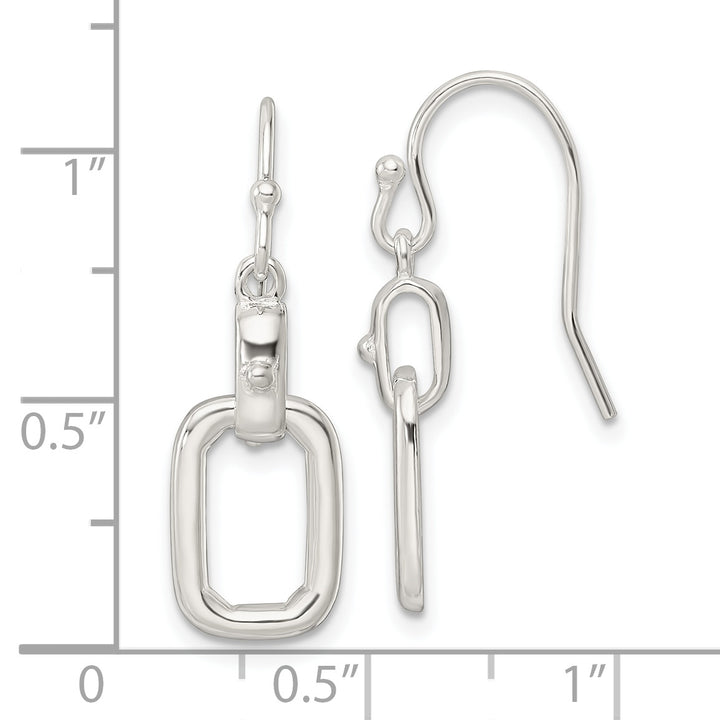 Sterling Silver Polished Rectangle Link Dangle Shepherd Hook Earrings Earrings