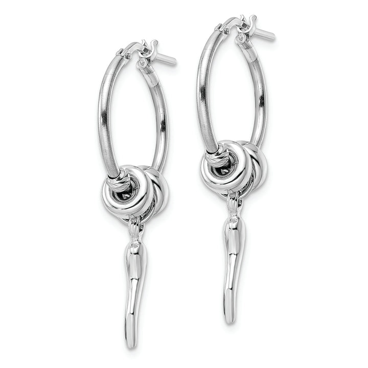 Sterling Silver Rhodium-plated D/C Bead Italian Horn Dangle Hoop Earrings Earrings