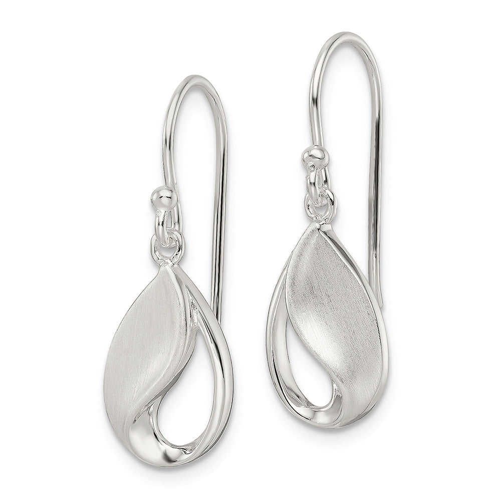 Sterling Silver Polished and Satin fancy Teardrop Dangle Earrings Earrings