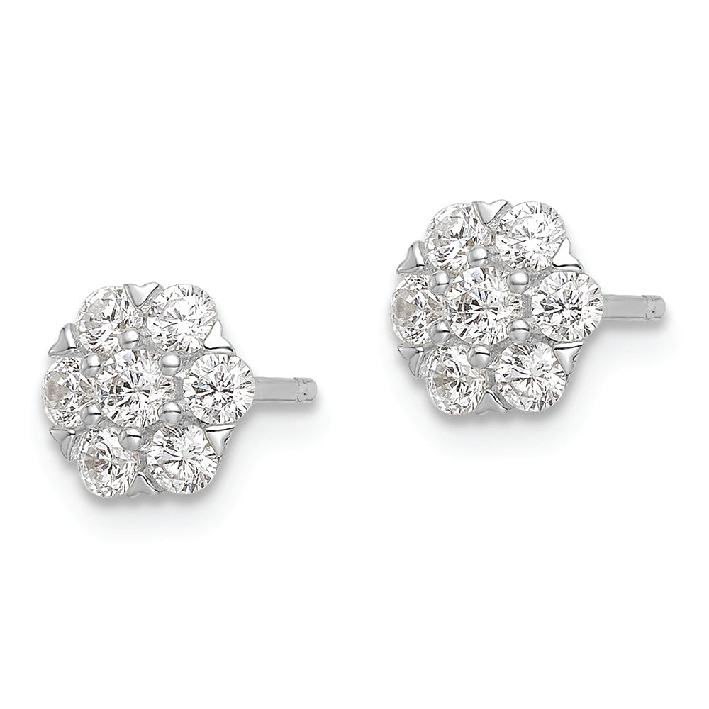 Sterling Silver Rhodium-plated Polished CZ Flower Post Earrings Earrings