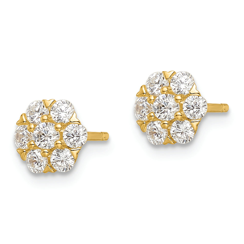 Sterling Silver Gold-tone Polished CZ Flower Post Earrings Earrings