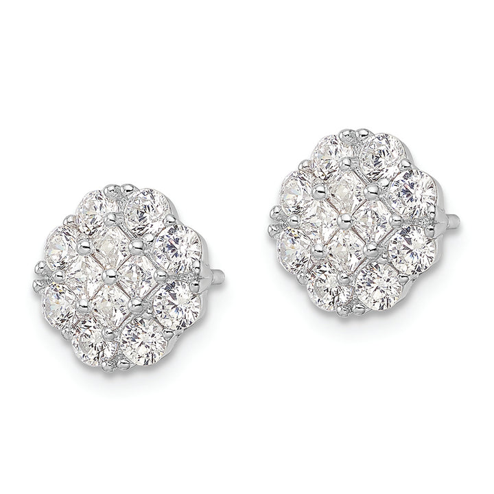 Sterling Silver Rhodium-plated Polished CZ Cluster Flower Post Earrings Earrings