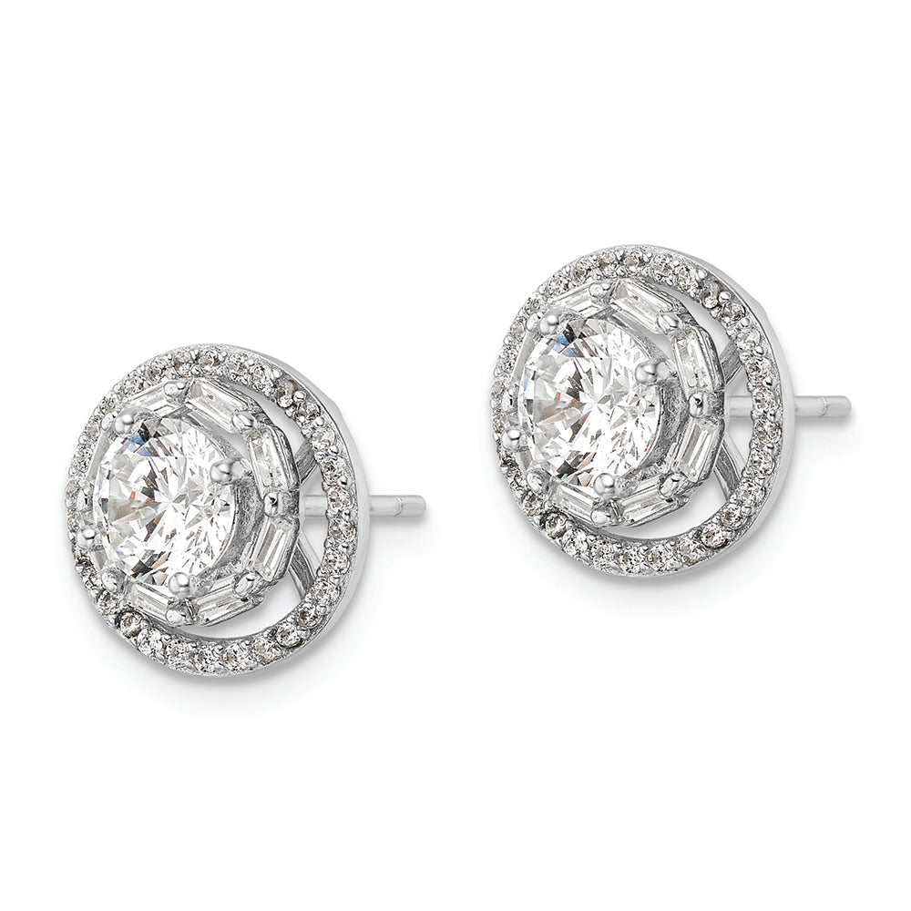 Sterling Silver Rhodium-plated Polished 6mm CZ Stud w/ Jackets Earrings Earrings