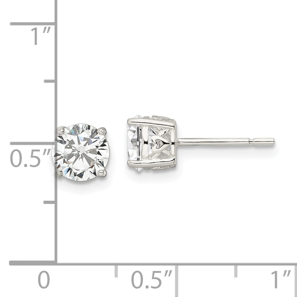 Sterling Silver Polished 6mm Round CZ Heart Basket Set Stud Earrings Earrings