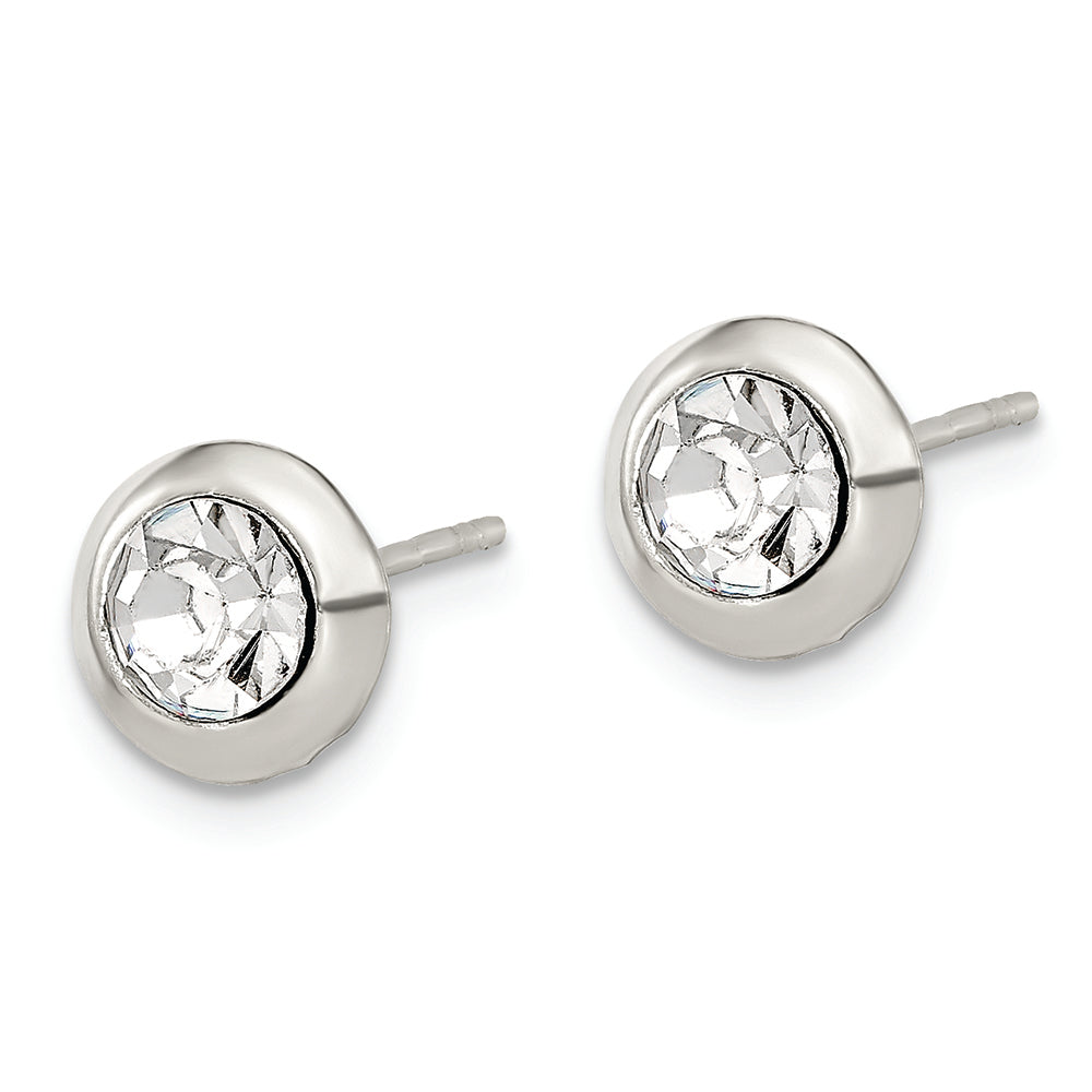 Sterling Silver Polished 8mm Round CZ Bezel Set Stud Earrings Earrings