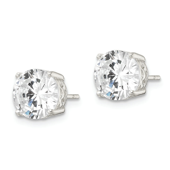 Sterling Silver Polished 8mm Round CZ Heart Basket Set Stud Earrings Earrings