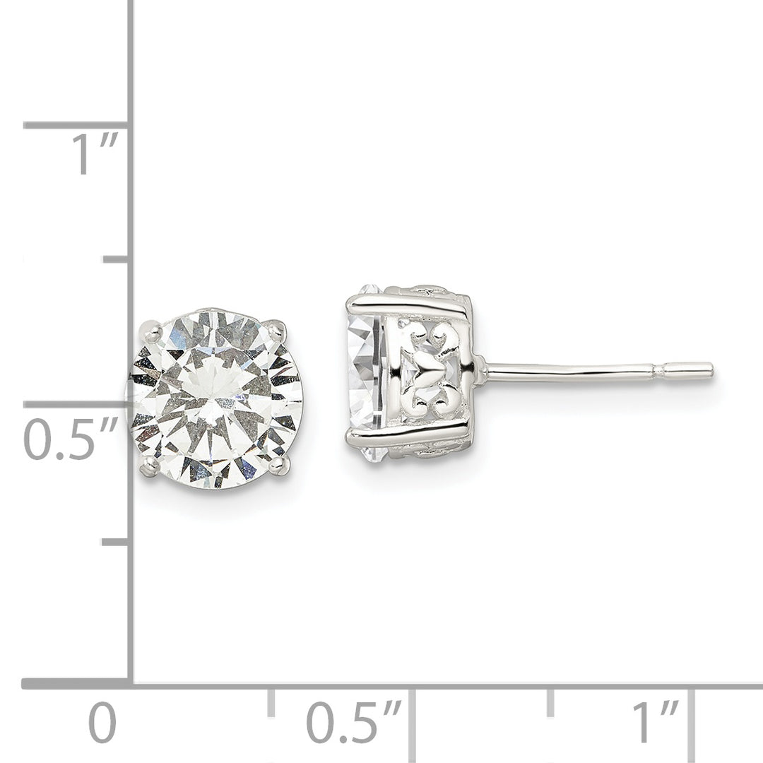 Sterling Silver Polished 8mm Round CZ Heart Basket Set Stud Earrings Earrings