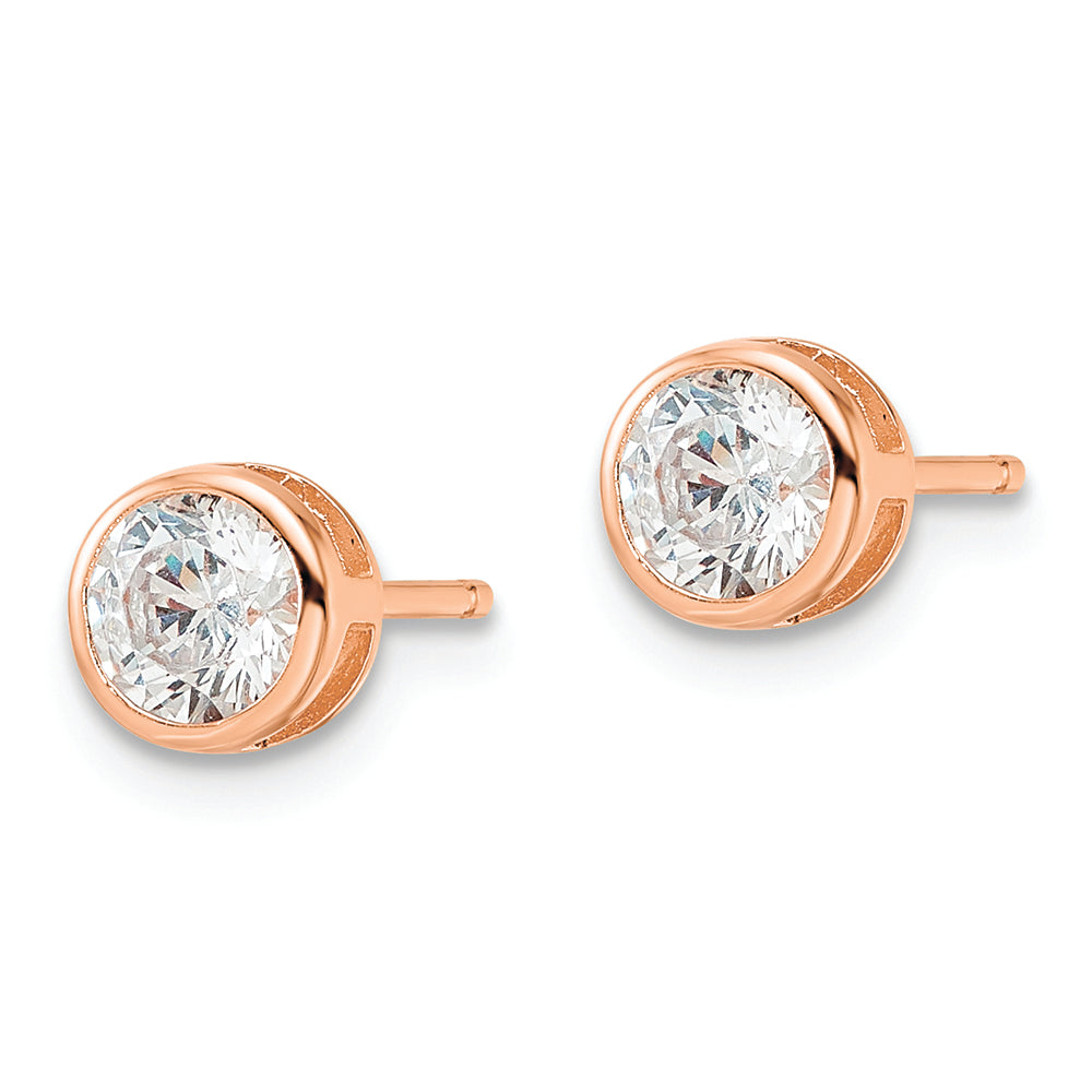 Sterling Silver Rose-tone Polished 5mm Round CZ Bezel Set Stud Earrings Earrings