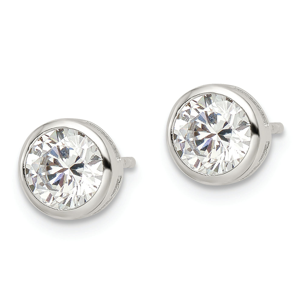 Sterling Silver Rhod-plated Polished 6mm Round CZ Bezel Set Stud Earrings Earrings