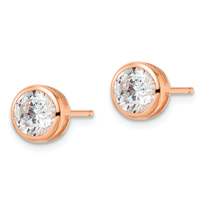 Sterling Silver Rose-tone Polished 6mm Round CZ Bezel Set Stud Earrings Earrings