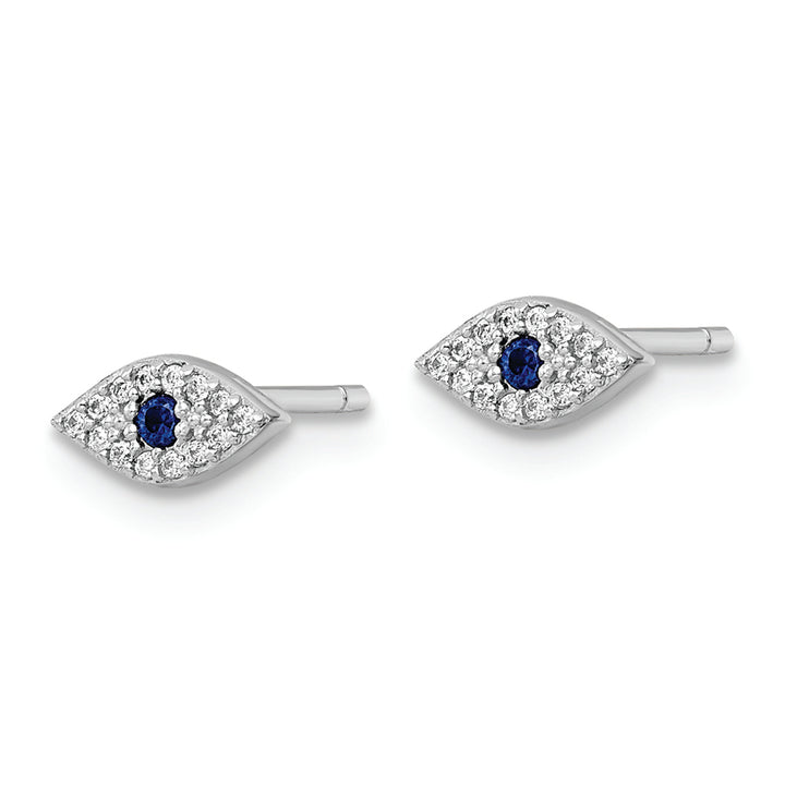 Sterling Silver Rhodium-plated Polished Blue & White CZ Eye Post Earrings Earrings