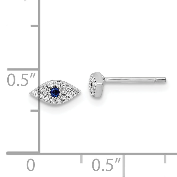 Sterling Silver Rhodium-plated Polished Blue & White CZ Eye Post Earrings Earrings