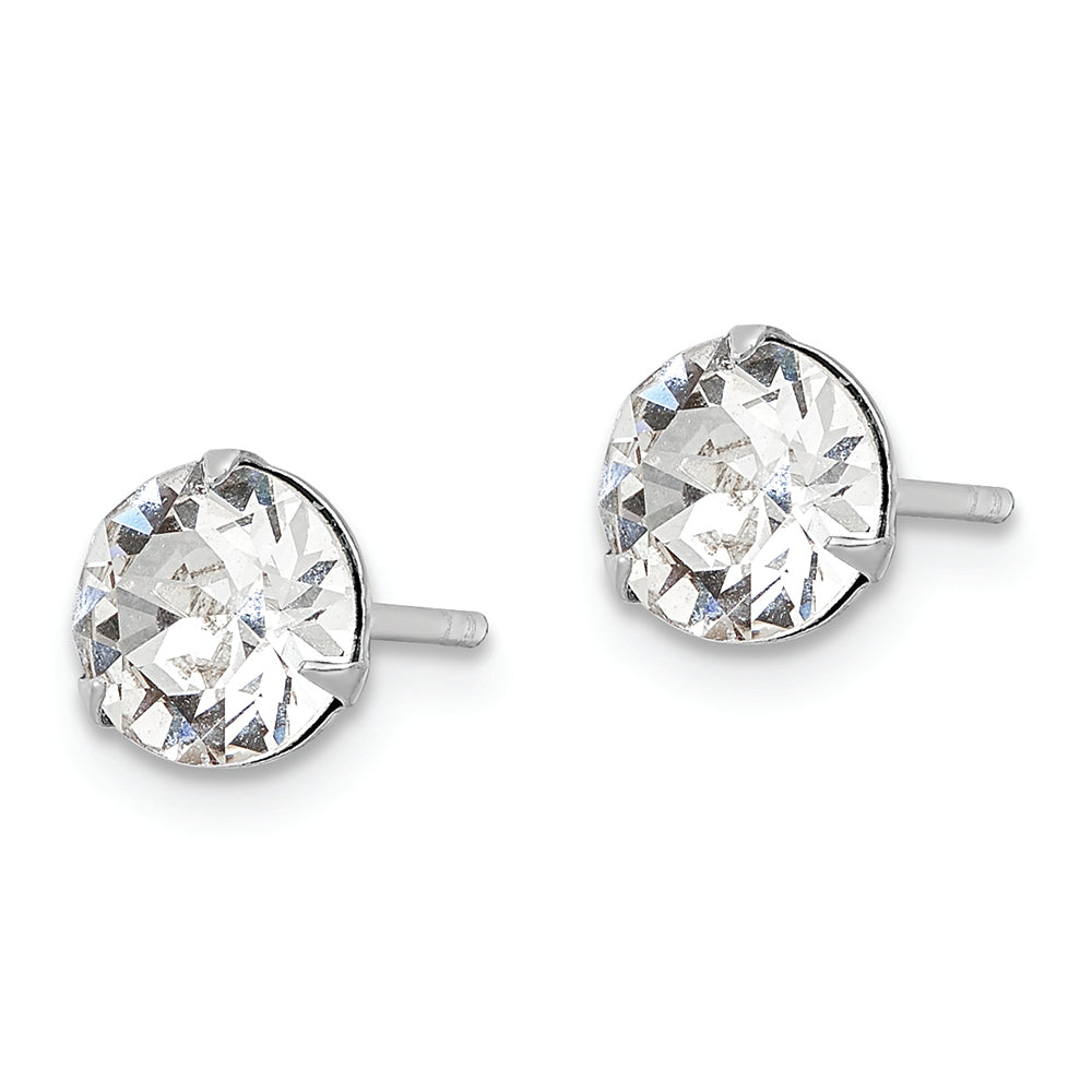 Sterling Silver Rhodium-plated Polished Round 6.5mm Crystal Stud Earrings Earrings