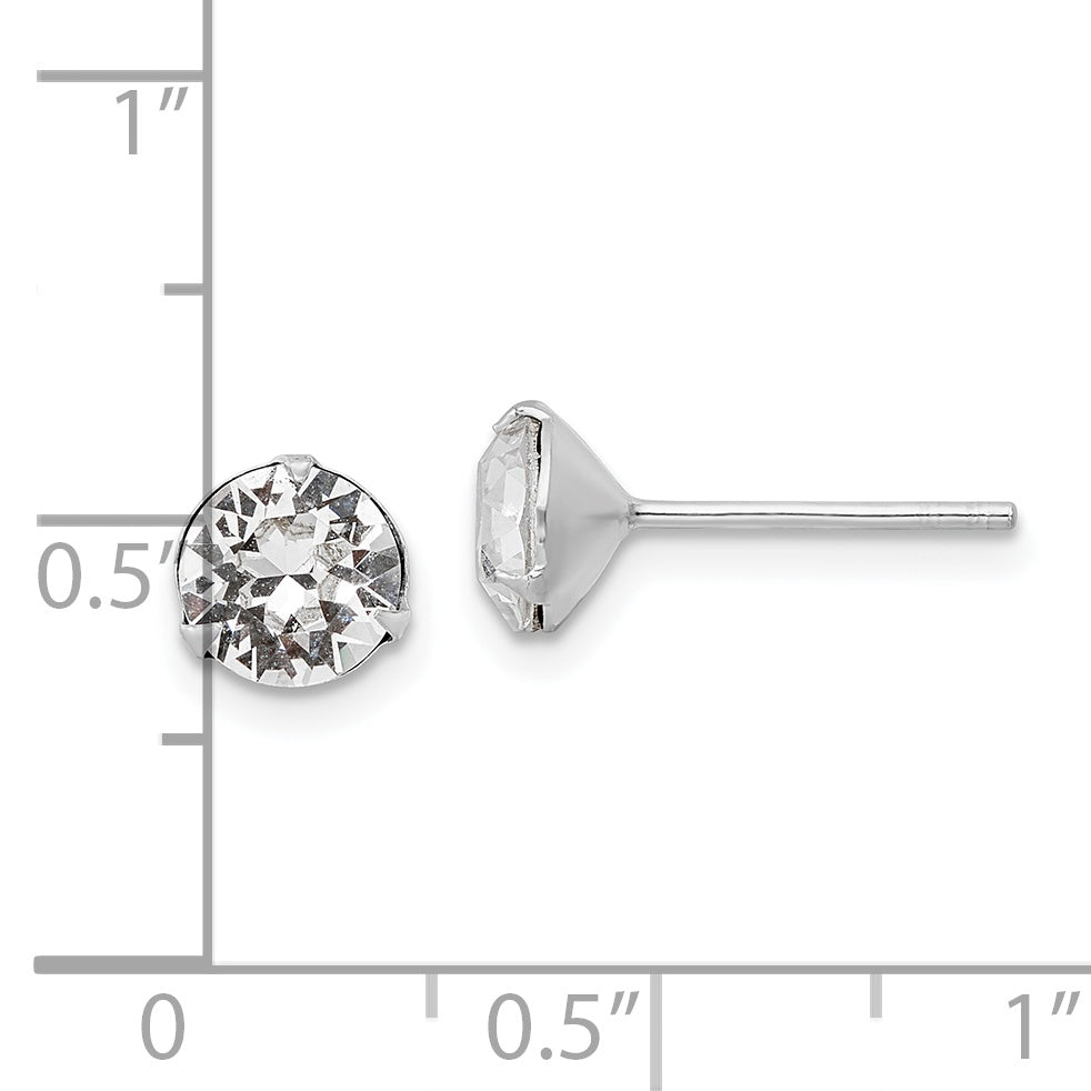 Sterling Silver Rhodium-plated Polished Round 6.5mm Crystal Stud Earrings Earrings