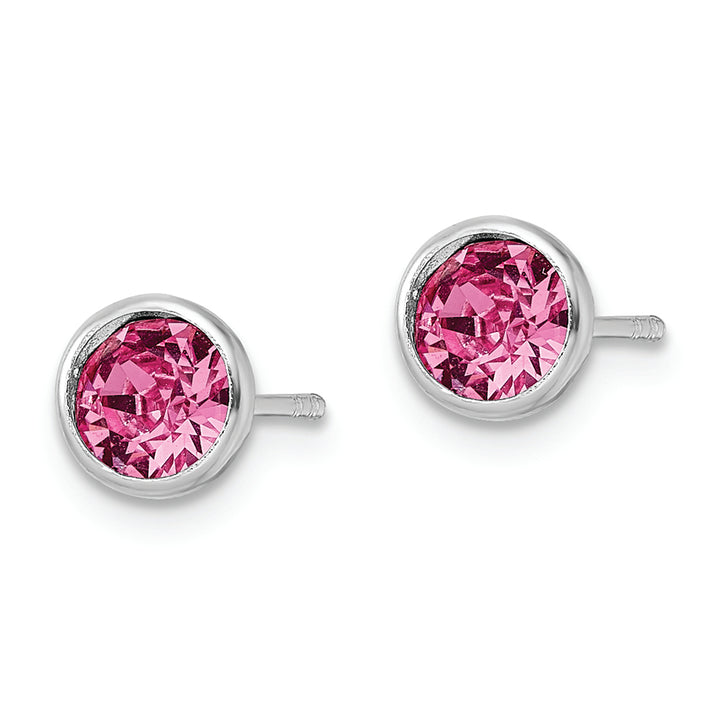 Sterling Silver Rhod-plated Polished 5mm Pink Crystal Bezel Stud Earrings Earrings